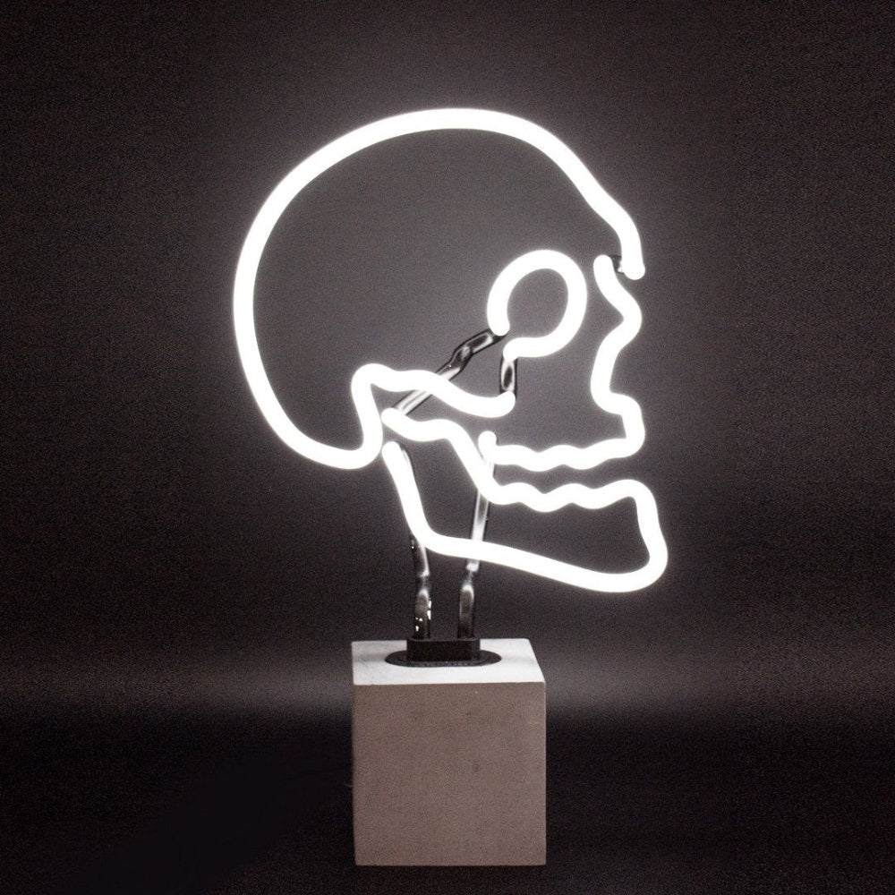 Neon light decoration on concrete base "Skull"