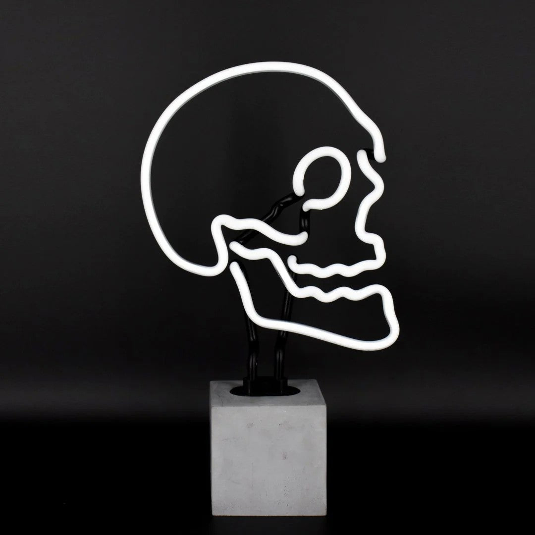 Neon light decoration on concrete base "Skull"