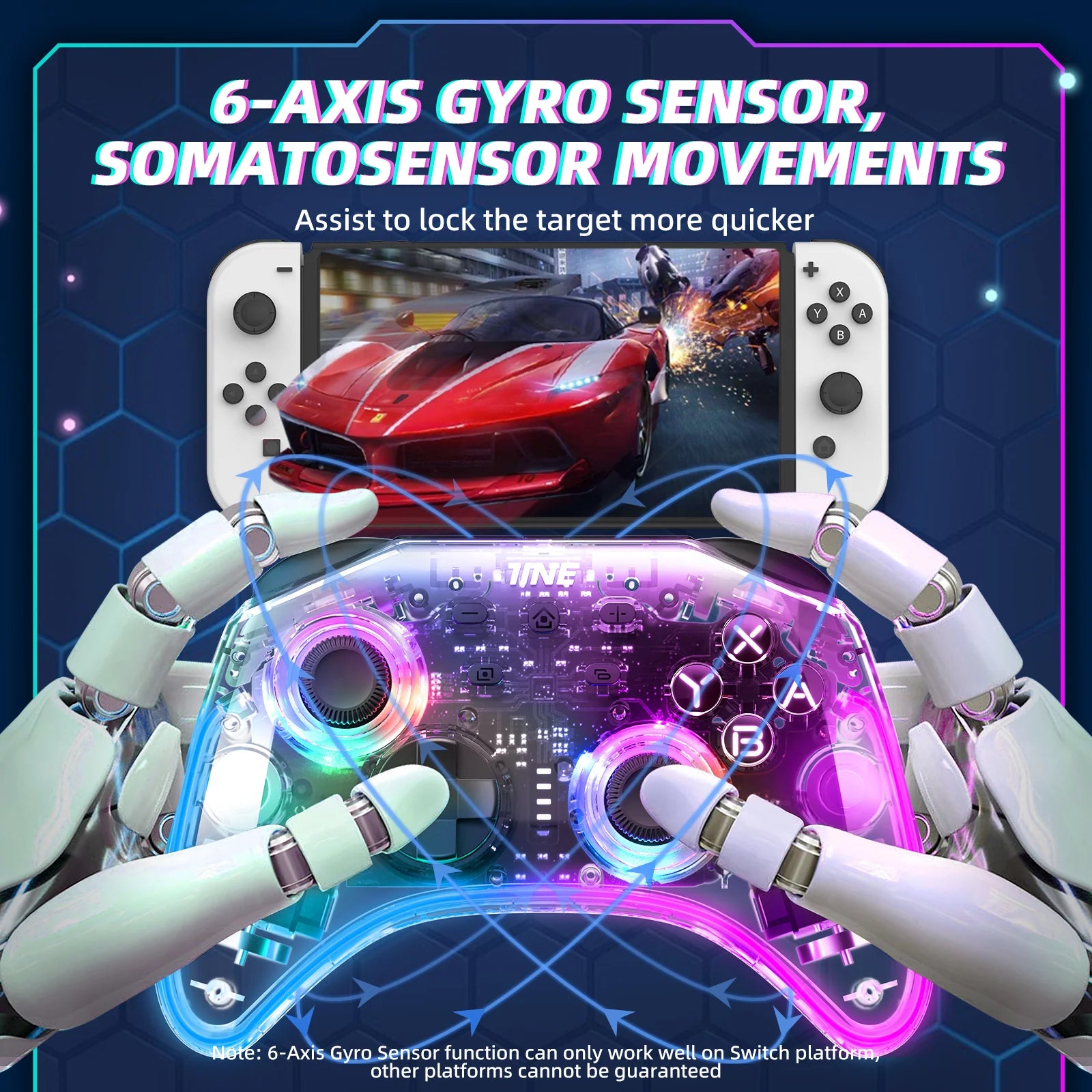 IINE Nintendo Switch Ares Transparent Wireless Controller