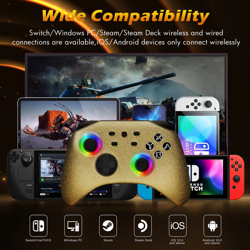 Mytrix Gold Glitter Pro Wireless RGB Nintendo/PC Controller