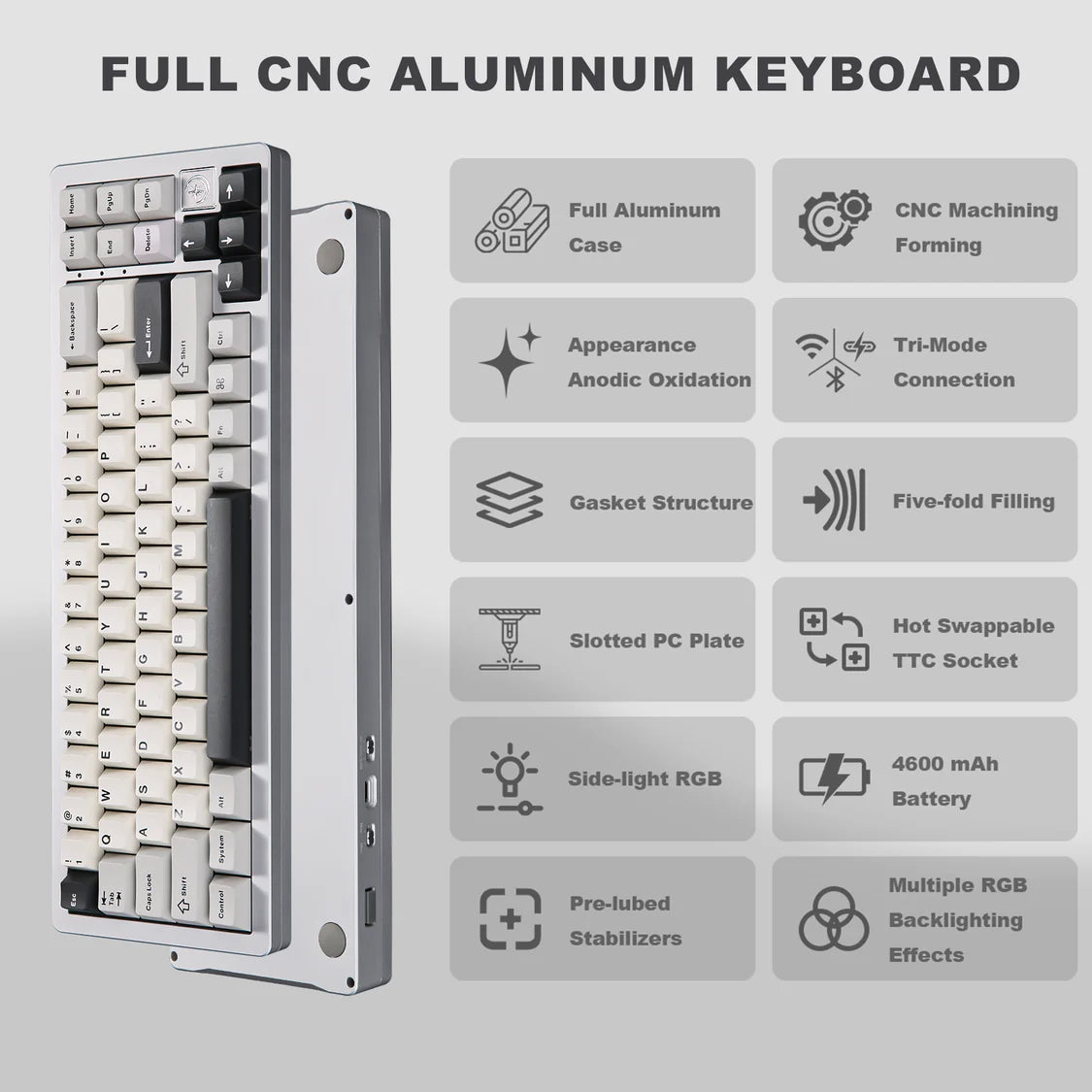 YUNZII AL71 Full Aluminum Mechanical Gaming Keyboard (Red)