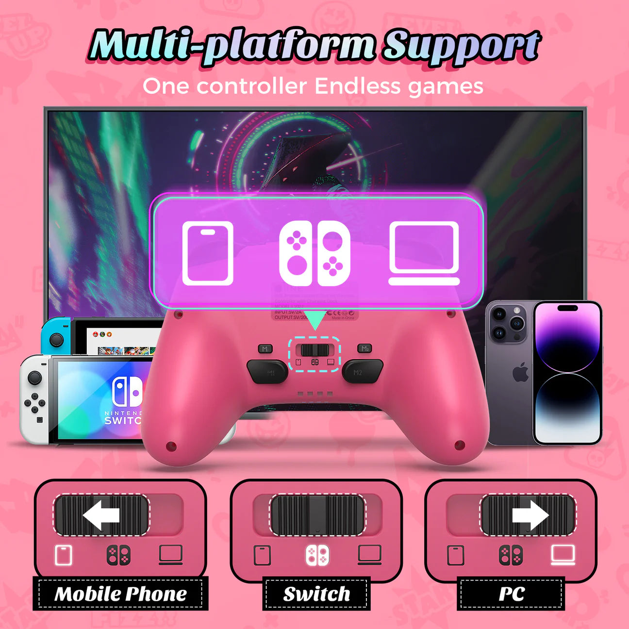 IINE Artemis Leopard Sparkle Wireless Nintendo Controller with Charging Dock