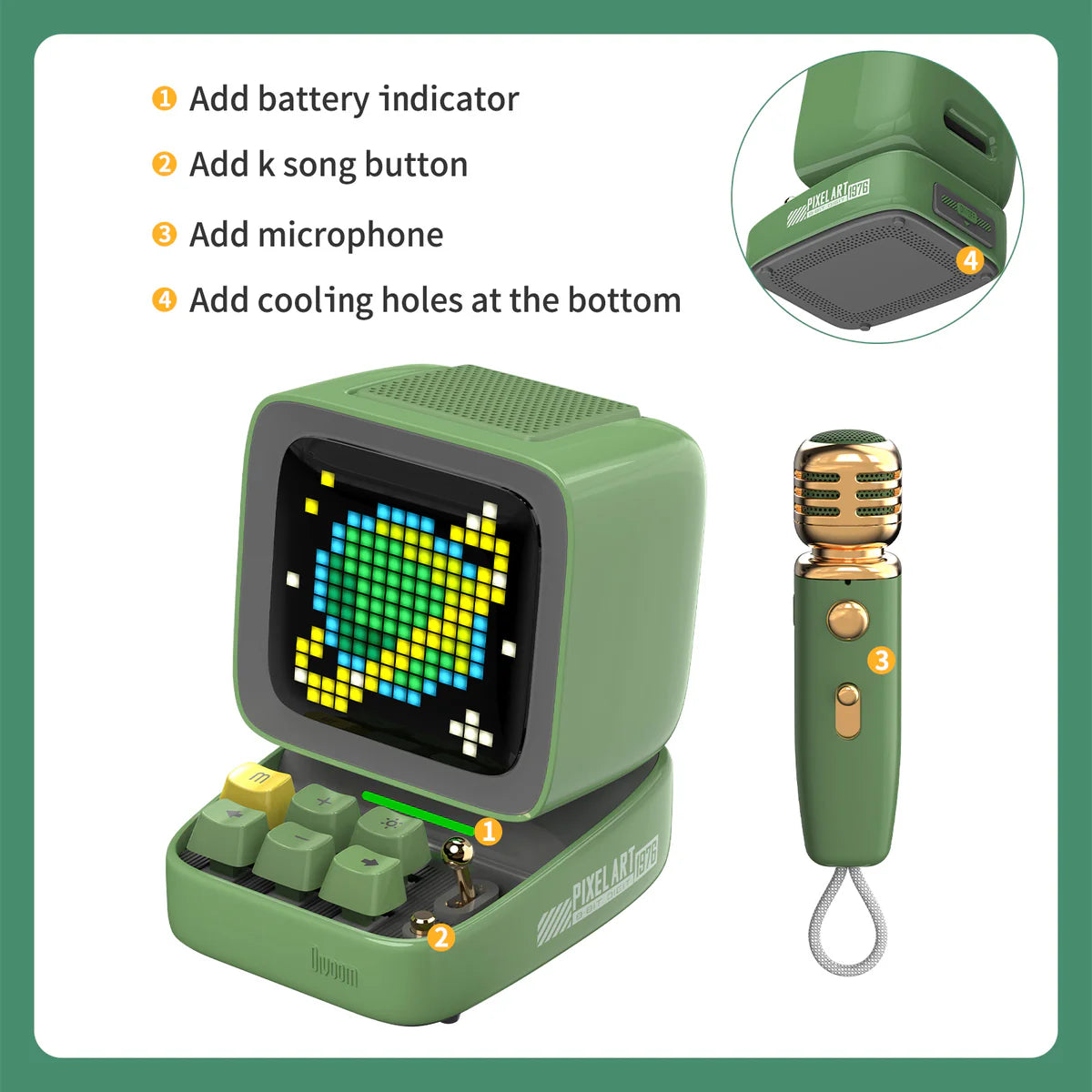 Divoom Ditoo-Mic Mini Karaoke Machine Pixel Art Bluetooth Speaker Pink
