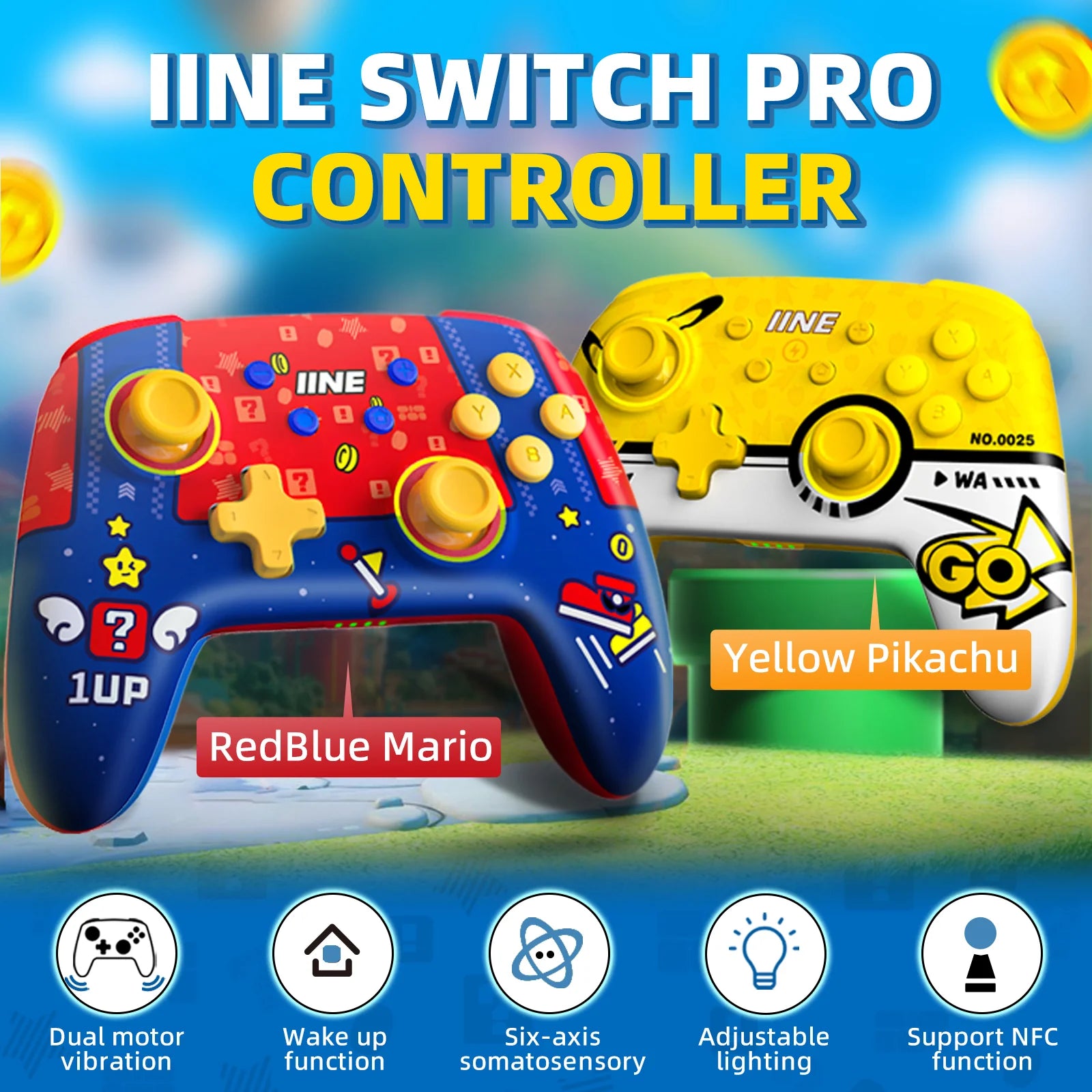 IINE Wireless Pro Controller for Nintendo Switch Pikachu Yellow