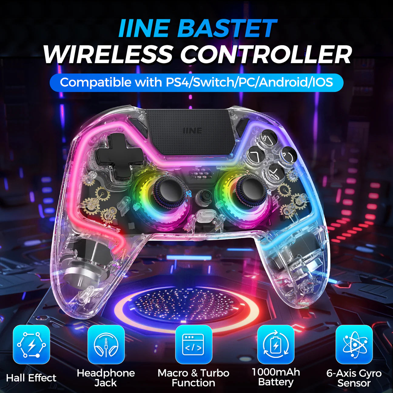 IINE Bastet Wireless Transparent PS4/Switch/PC/Controller