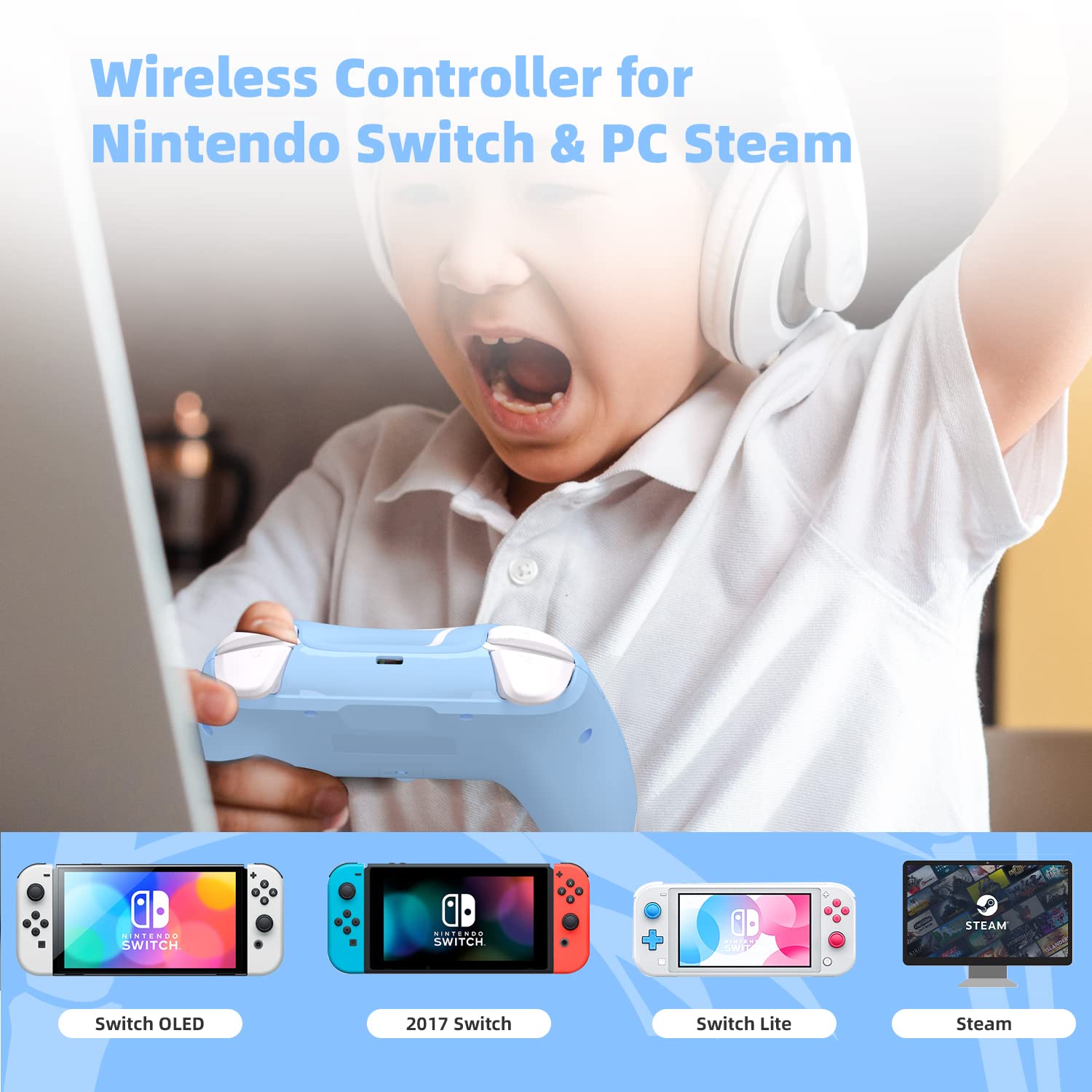 Mytrix Blue Bamboo Wireless Nintendo Switch Pro Controller