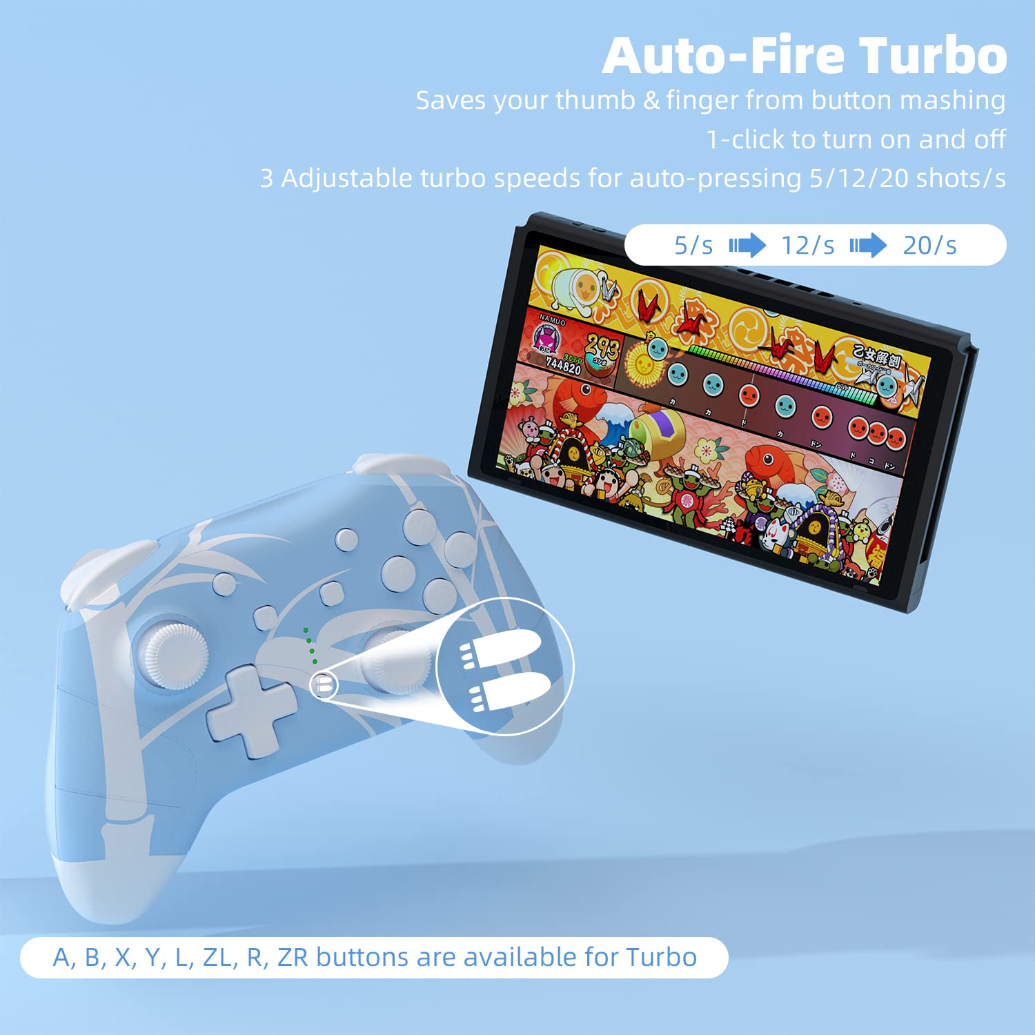 Mytrix Blue Bamboo Wireless Nintendo Switch Pro Controller