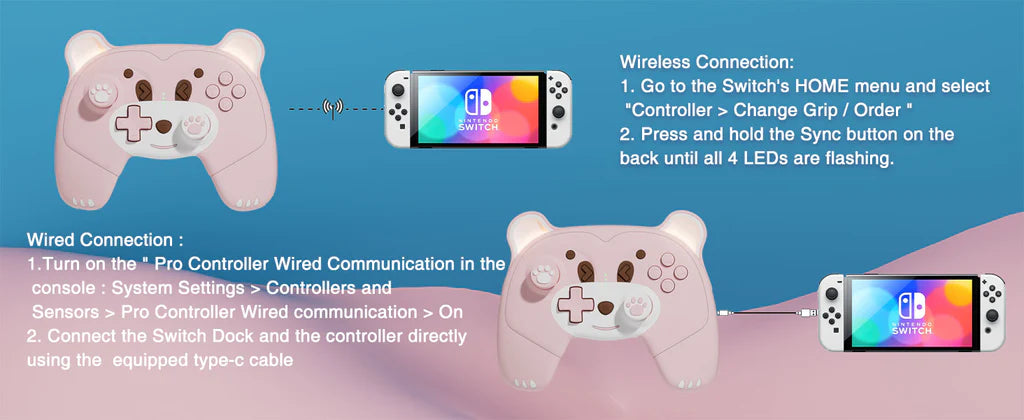 Mytrix Berry the Pink Bear Wireless Nintendo Switch Pro Controller