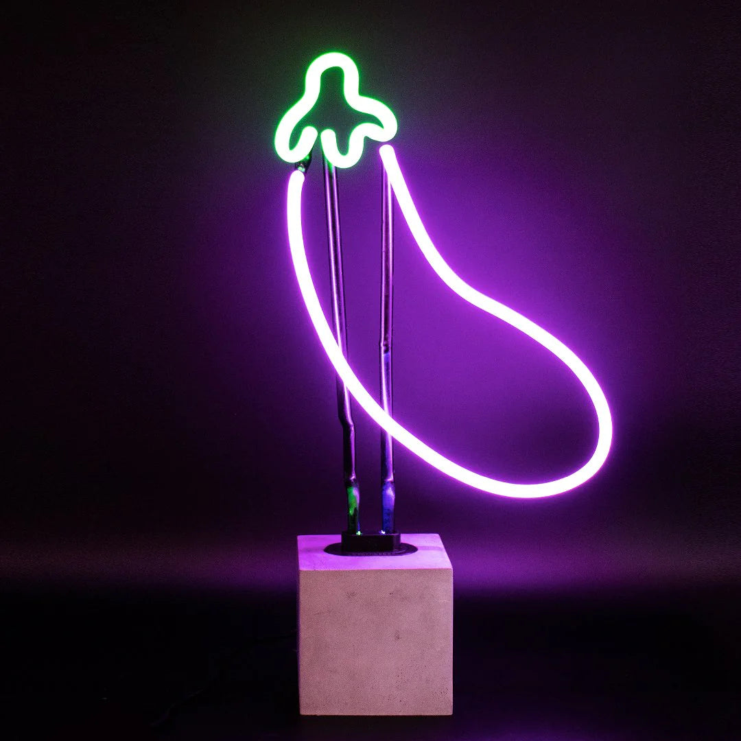 Neon light decoration on concrete base "Aubergine"