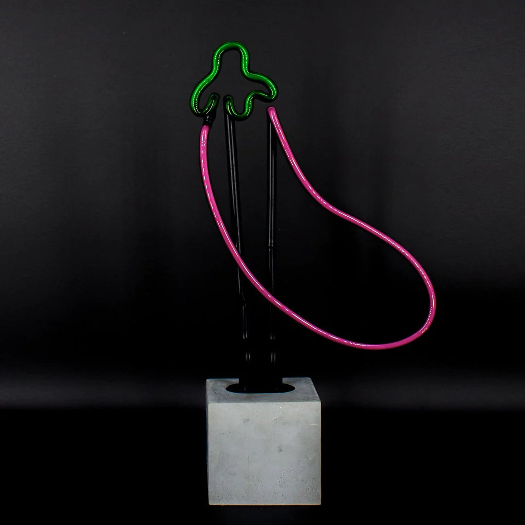 Neon light decoration on concrete base "Aubergine"