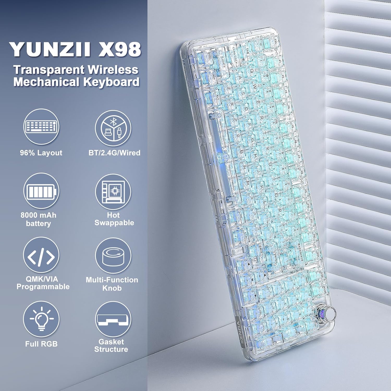 YUNZII X98 Transparent Wireless Mechanical Gaming Keyboard