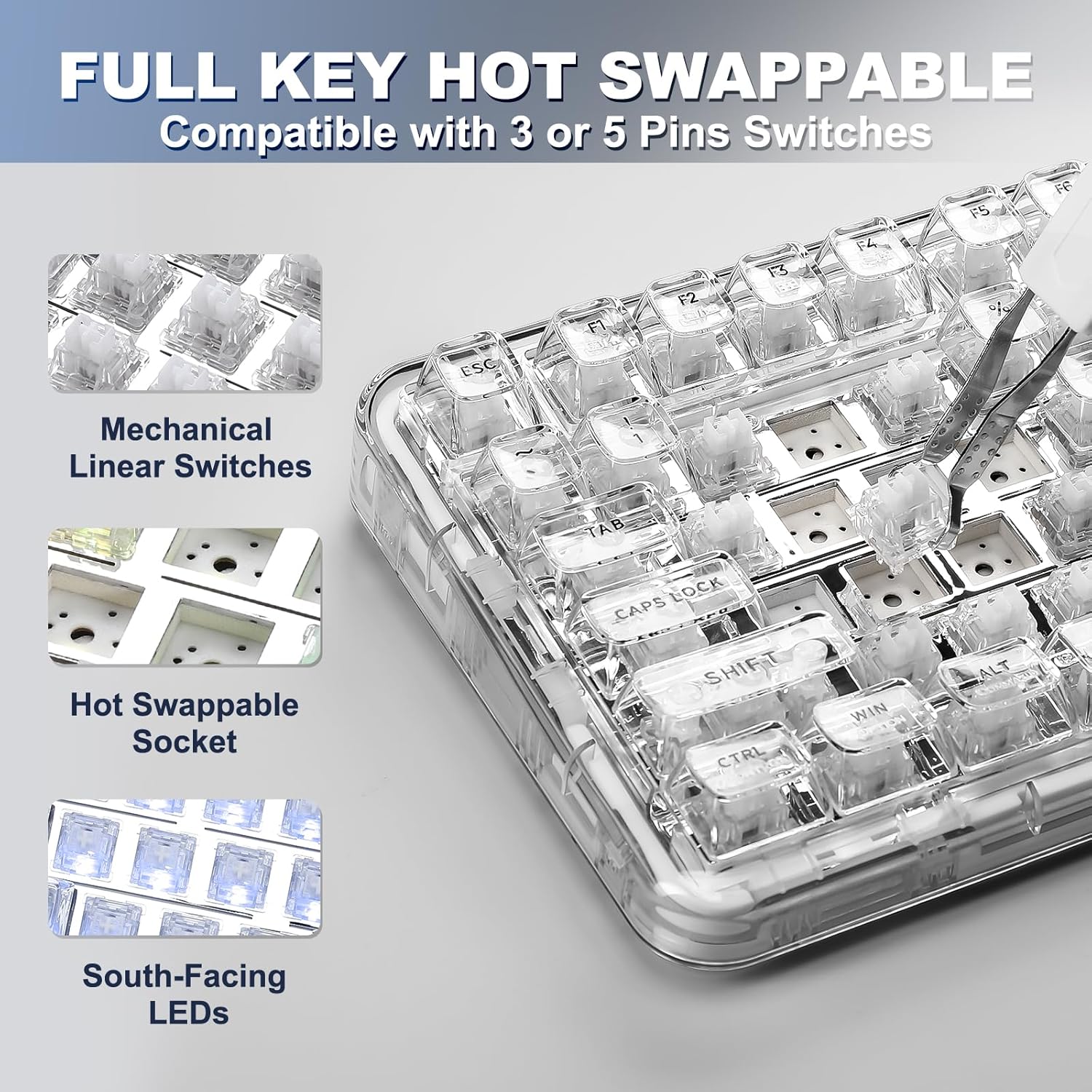 YUNZII X98 Transparent Wireless Mechanical Gaming Keyboard