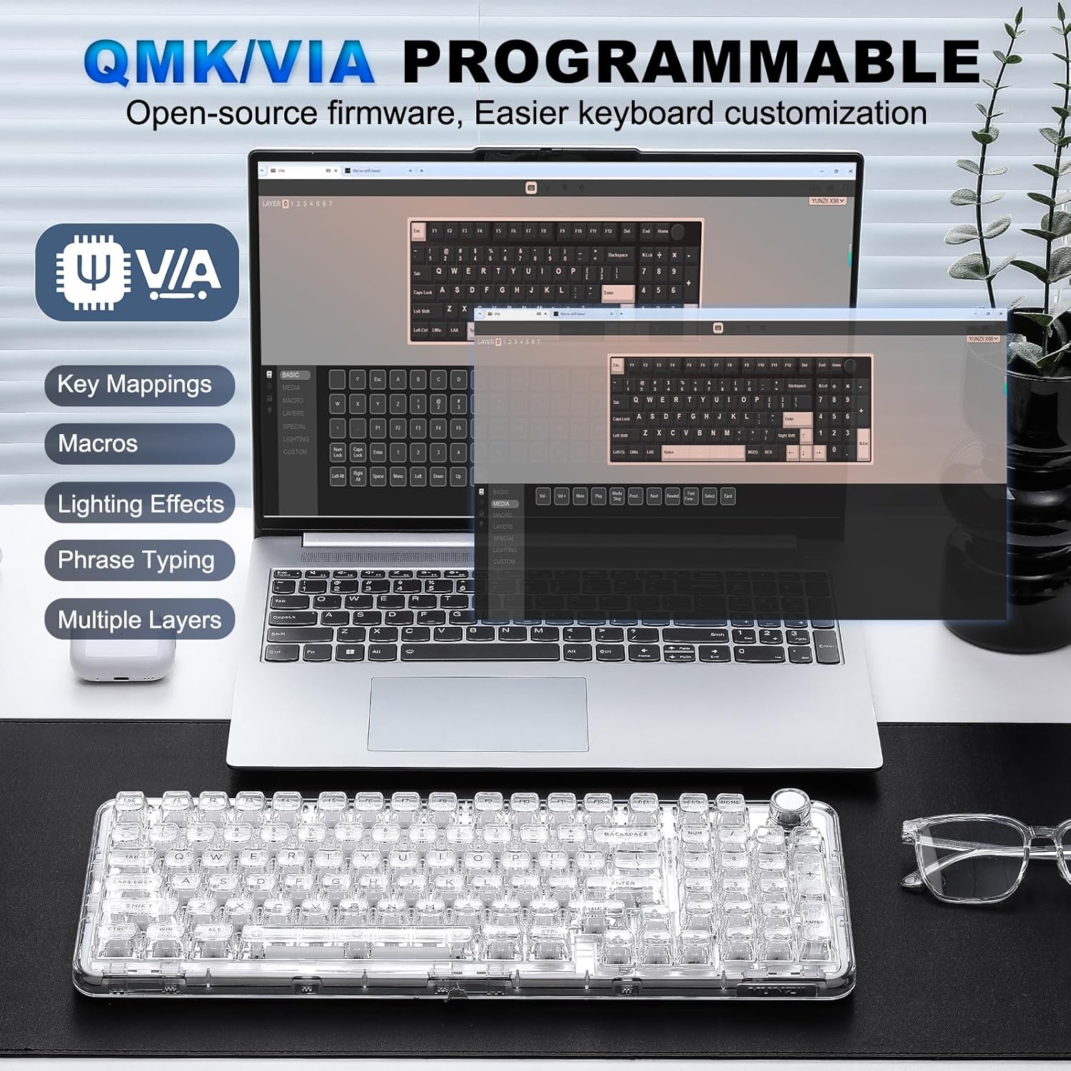 YUNZII X98 Transparent Wireless Mechanical Gaming Keyboard