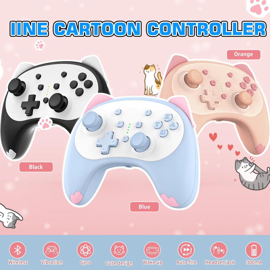IINE Nintendo Switch Cartoon Kitten Controller Wireless (Blue)