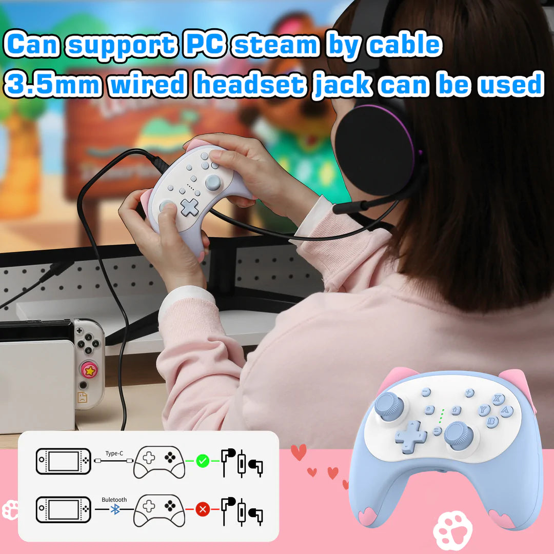 IINE Nintendo Switch Cartoon Kitten Controller Wireless (Blue)