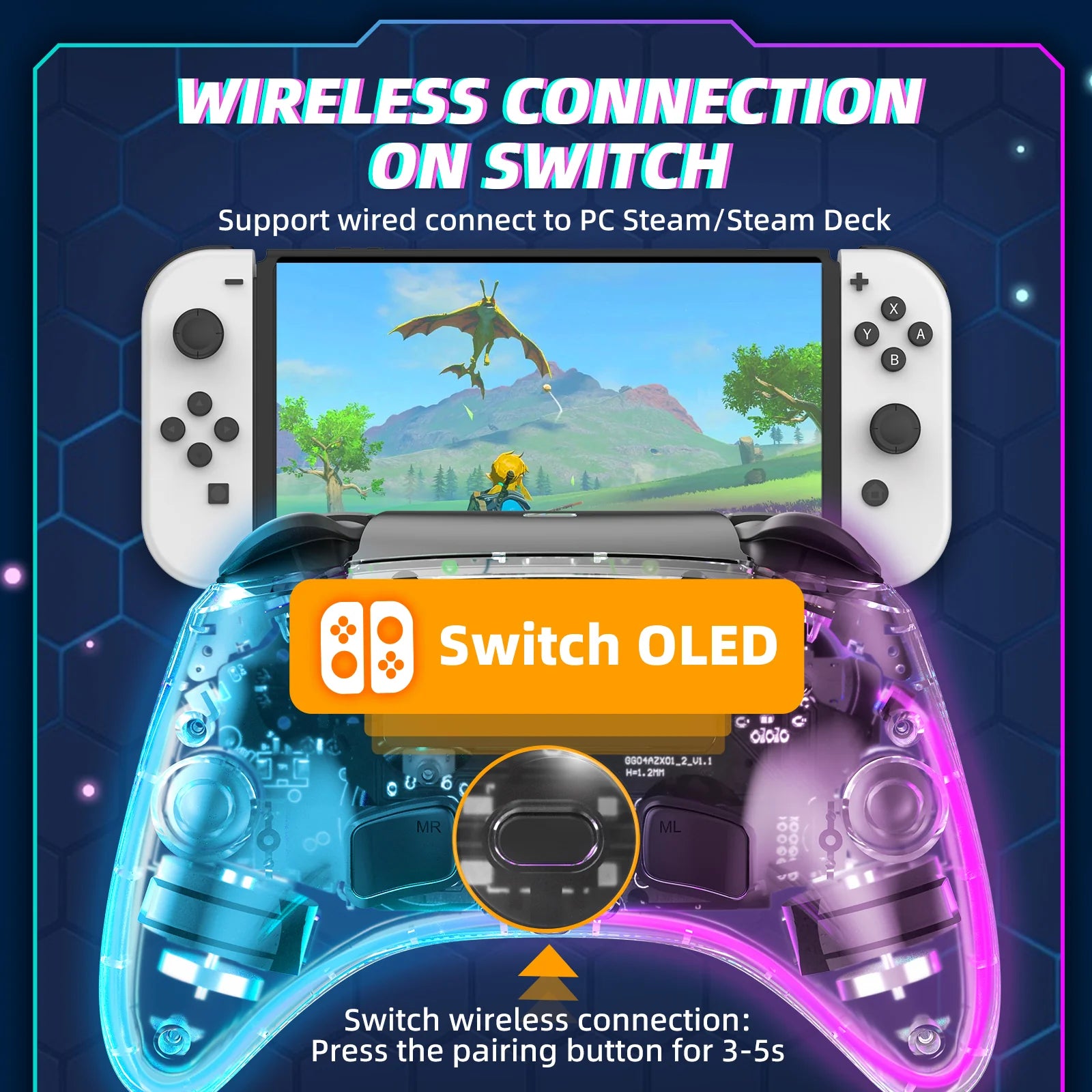 IINE Nintendo Switch Ares Transparent Wireless Controller