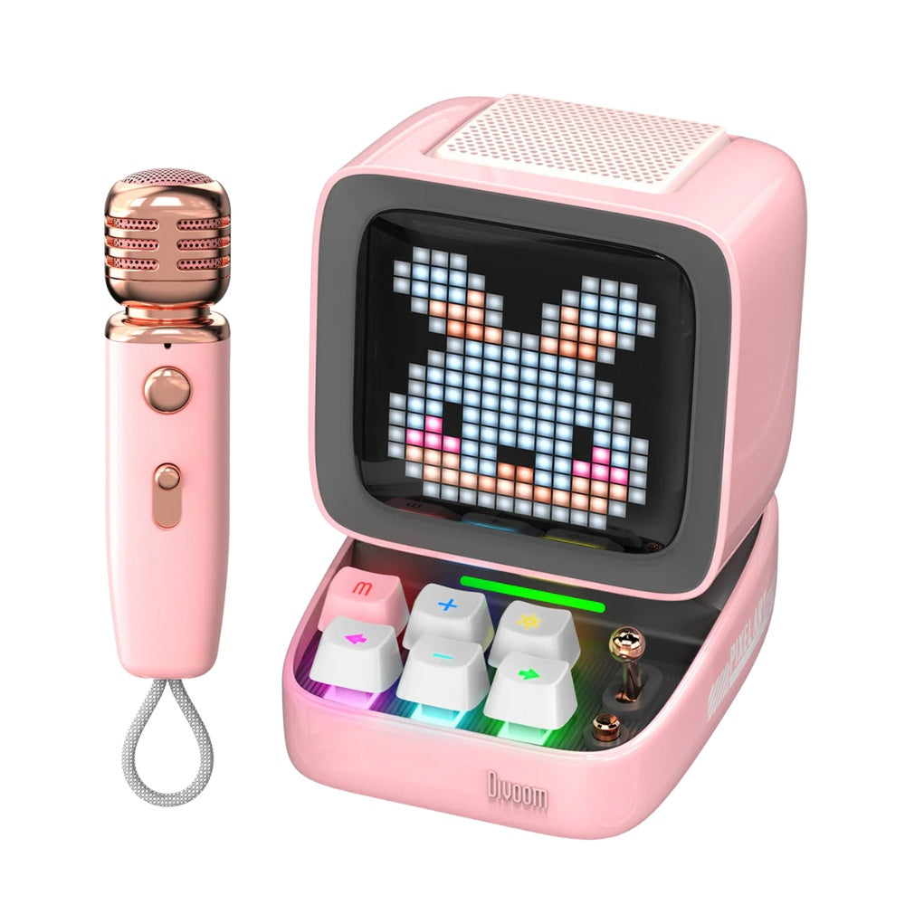 Divoom Ditoo-Mic Mini-Karaoke-Maschine Pixel-Art-Bluetooth-Lautsprecher Pink