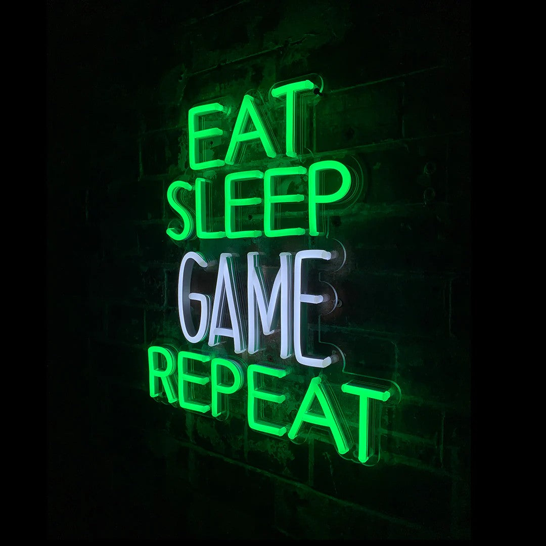 Wanddekoration LED "Eat Sleep Game Repeat"