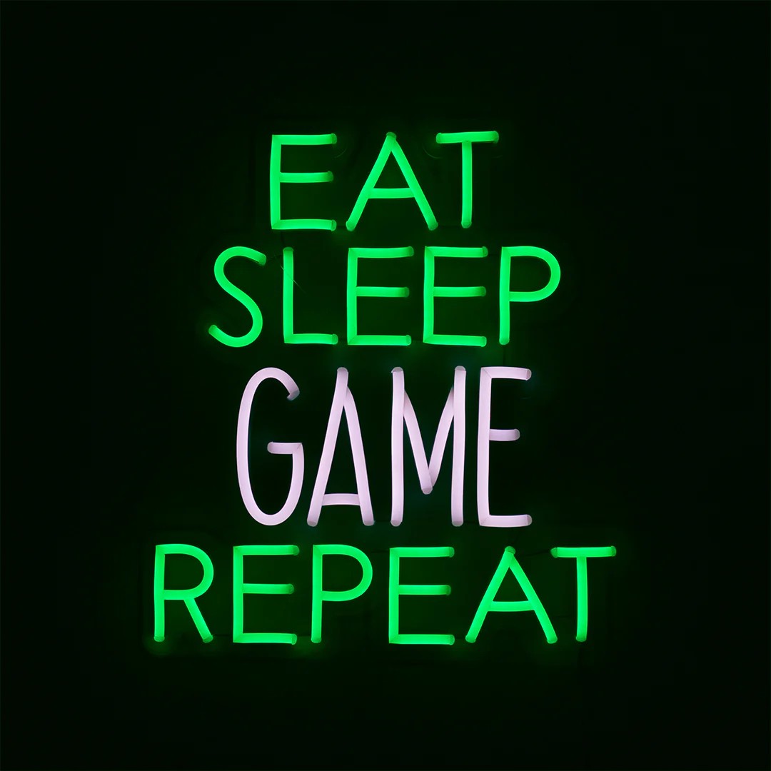 Wanddekoration LED "Eat Sleep Game Repeat"