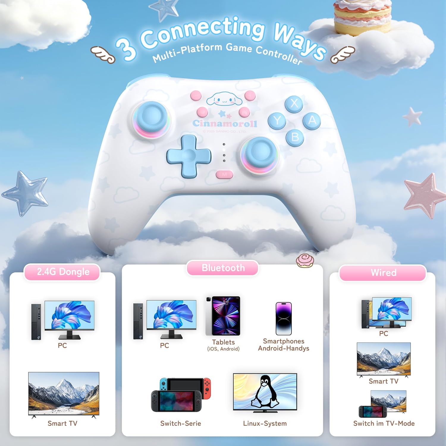 Geekshare Cinnamoroll Wireless Nintendo Controller