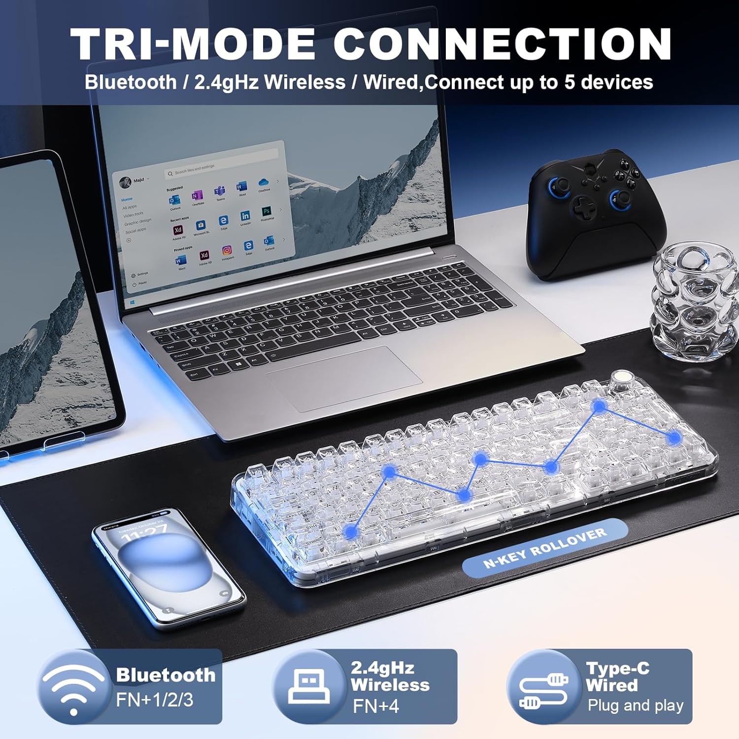 YUNZII X98 Transparent Wireless Mechanical Gaming Keyboard